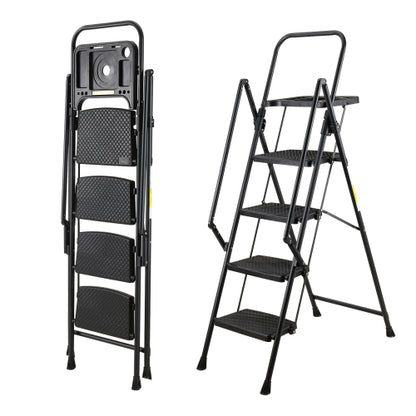 4 Step Ladder, Folding Step Stool with Non-Slip Wide Pedals, Soft Handle