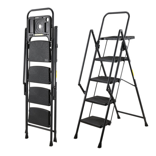 4 Step Ladder, Folding Step Stool with Non-Slip Wide Pedals, Soft Handle