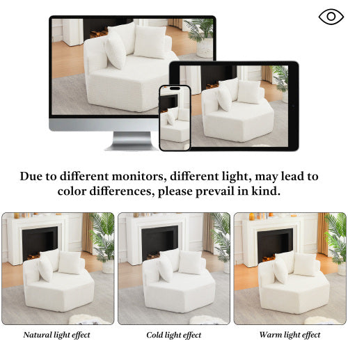 54-Inch Hexagonal Modular Chenille Lounge Chair, Compressed Foam Sofa