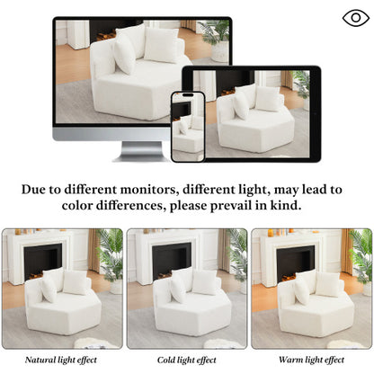 54-Inch Hexagonal Modular Chenille Lounge Chair, Compressed Foam Sofa
