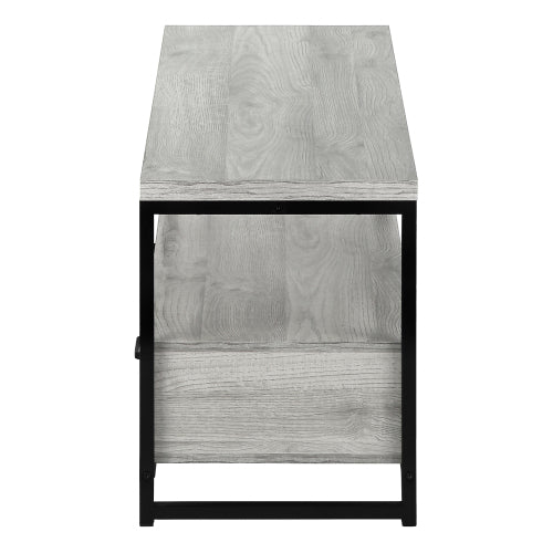 48 Inch Grey Wood Grain TV Stand with Black Metal Frame Dual Open Layers & 2 Drawers