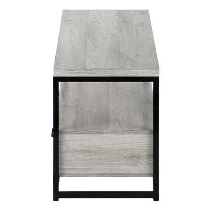 48 Inch Grey Wood Grain TV Stand with Black Metal Frame Dual Open Layers & 2 Drawers