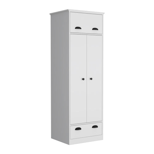Armoire with 1 Drawer and 1 Hinged Drawer with Handles White