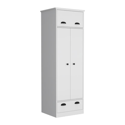 Armoire with 1 Drawer and 1 Hinged Drawer with Handles White