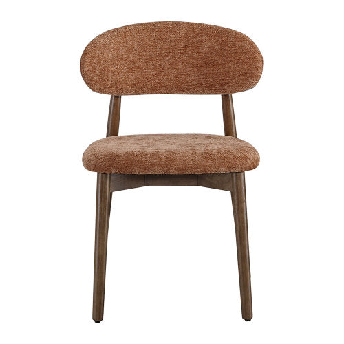 Set of 4 Brown Solid Wood Dining Chairs with integrated soft fabric upholstery for comfortable seating and back support. Featuring a classic minimalist farmhouse design, they are ideal for both kitche