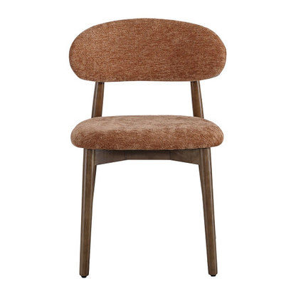 Set of 4 Brown Solid Wood Dining Chairs with integrated soft fabric upholstery for comfortable seating and back support. Featuring a classic minimalist farmhouse design, they are ideal for both kitche