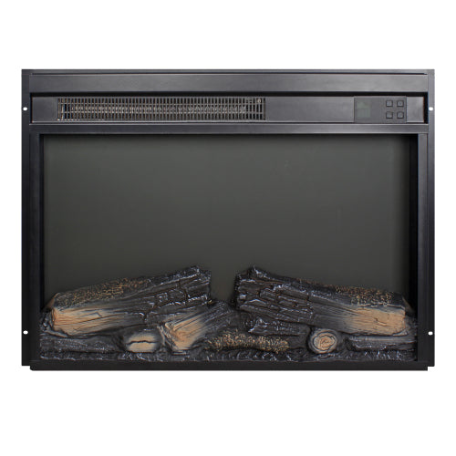 23 inch electric fireplace insert, ultra thin heater with log set & realistic flame, remote control with timer, overheating protection