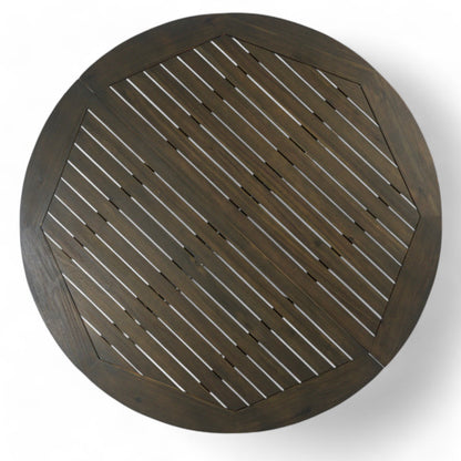 Stanford Outdoor Round Acacia Wood Dining Table with X Base, Gray Finish