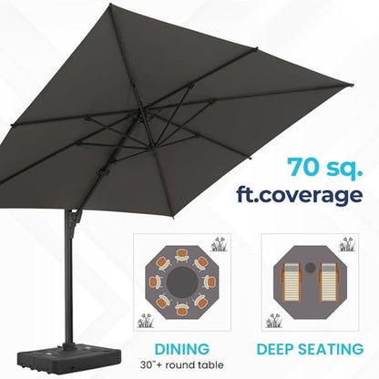 10 Ft Gray Square Large Cantilever Patio Umbrella with 360° Rotation & Tit Adjustment and Heavy Duty Offset Polyester Canopy Deck Umbrella without base.