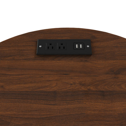 Walnut Cylinder Nightstand, Mid-Century Round Side Table with Charging Station & Sliding Door