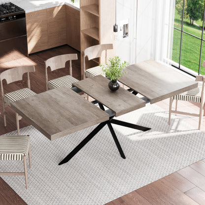 55.11inch-70.86inch Extendable Dining Table with Storage Box, Grey Retro Design