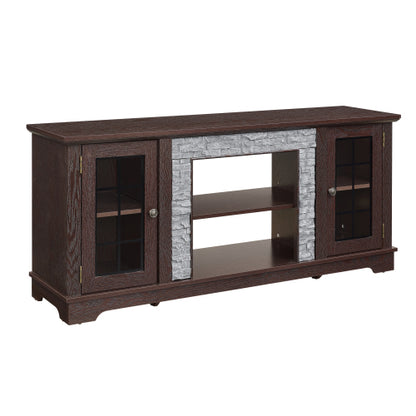 Modern 65 Inch TV Stand with Faux Stone Cabinet Cherry Media Console