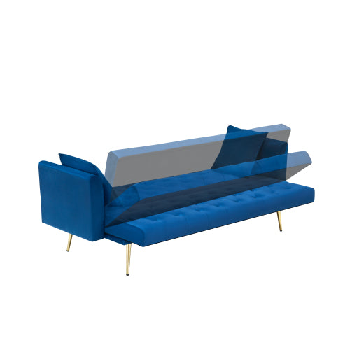 71 Inch American Retro Blue Velvet Convertible Love Seat Sofa Bed for Small Living Room Bedroom Office