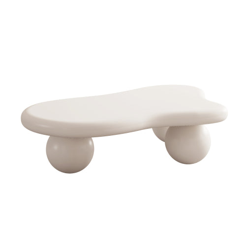 Cloud Shape Coffee Table Cream White MDF Ball Legs Modern Living Room Table