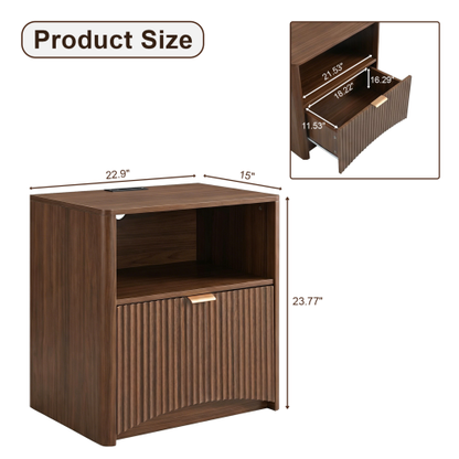 Set of 2 Walnut Mid-Century Nightstands with Charging Station