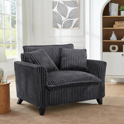 Grey Retro Corduroy Ergonomic Lazy Single Sofa Chair with Dual Armrests