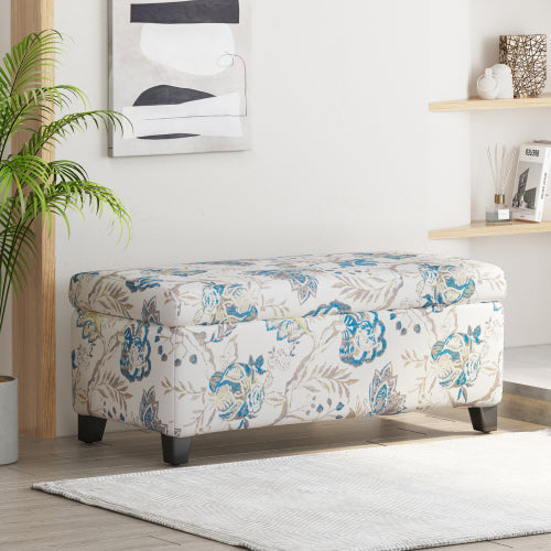 Floral Pattern Fabric Storage Ottoman, Multi-Functional Upholstered Footrest with Soft Close Hinges & Hidden Interior Storage