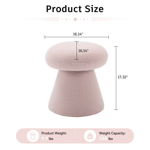 Pink Teddy Mushroom Swivel Ottoman, Wooden Frame 250 LBS Foot Stool Fully Assembled