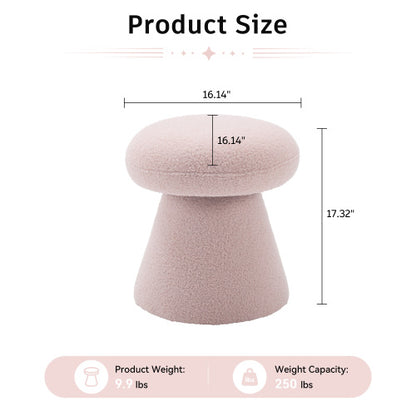 Pink Teddy Mushroom Swivel Ottoman, Wooden Frame 250 LBS Foot Stool Fully Assembled