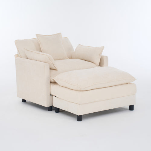 39.4 inch  Beige Chenille Modern Accent Chair with Ottoman, Solid Wood Frame