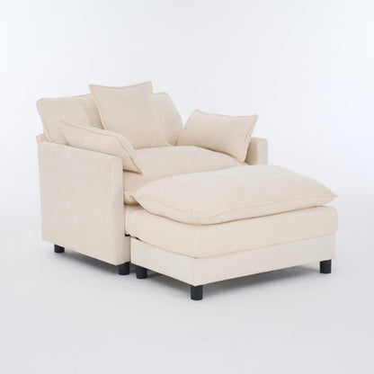 39.4 inch  Beige Chenille Modern Accent Chair with Ottoman, Solid Wood Frame