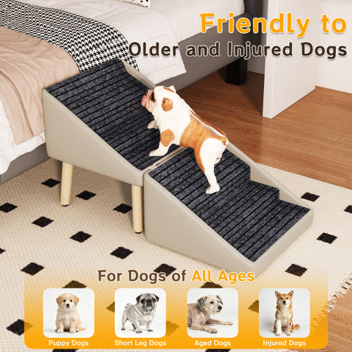 Light Grey 2-in-1 Split Design Wooden Dog Ramp Ottoman 22.83 inch, Non-Slip Pet Stairs for Older Dogs