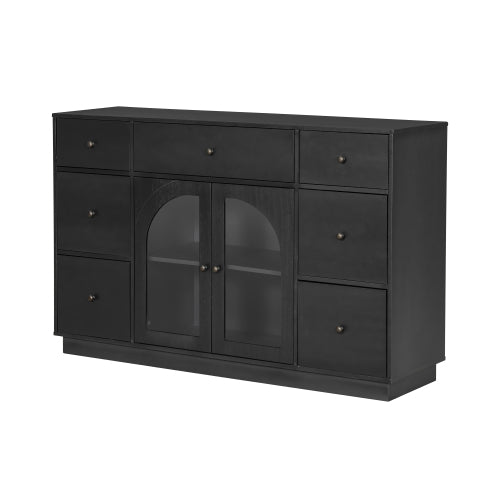 Black Storage Cabinet with 7 Drawers and 2 Doors