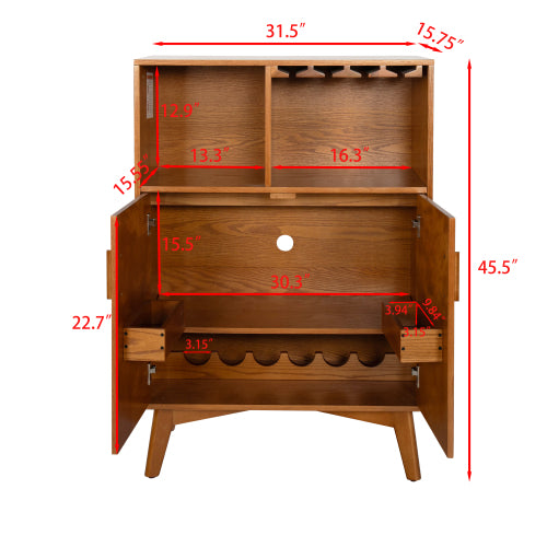 31.5 inch Liquor Cabinet with Wine Glass Holder & Wine Rack & Adjustable Shelf, Wine Cabinet, Kitchen Coffee Bar Cabinet, Rustic Sideboard Buffet  Cabinet with storage for Home Farmhouse Dining Room