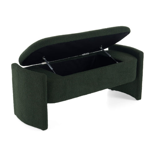 Boucle Storage Ottoman Bench with 17 Gallon Capacity, Dark Green