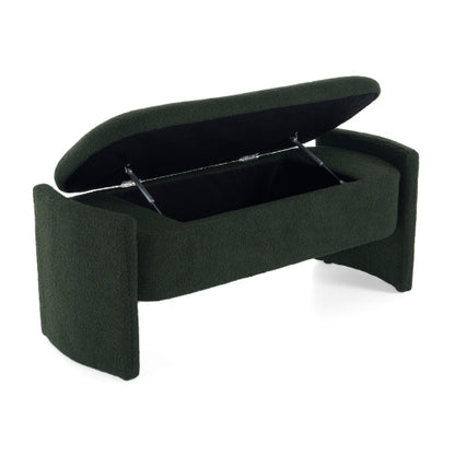 Boucle Storage Ottoman Bench with 17 Gallon Capacity, Dark Green