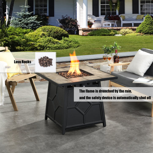 Fire Pit Table, 28-inch Square 40,000 BTU Auto-Ignition Propane Gas Firepit with Waterproof Cover