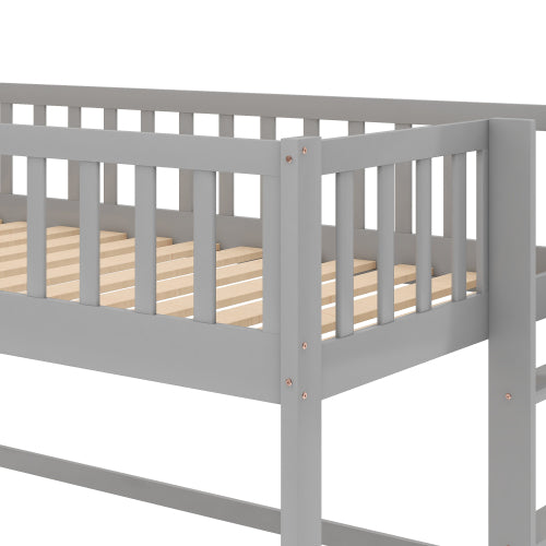 Twin Size Low Loft Bed with Ladder and Slide, Gray