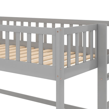 Twin Size Low Loft Bed with Ladder and Slide, Gray
