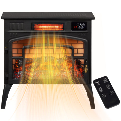 HOMCOM Electric Fireplace Stove, 22" Freestanding Portable Infrared Fireplace Heater with Realistic Flame Effect, Overheating Protection & Adjustable Temperature for Indoor, 1500W, Black