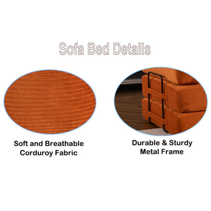Orange Corduroy Convertible SofaBed with FixedShape Reinforced Metal Frame
