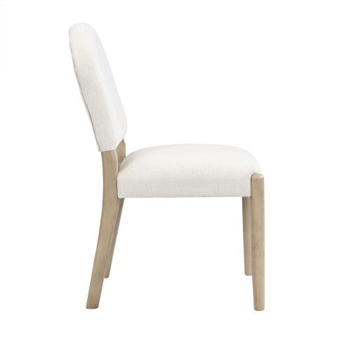 Armless Upholstered Rubberwood Dining Chairs, Set of 2, Beige/Light Ash
