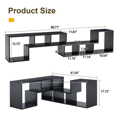 Expandable Modular Black Wood Grain MDF TV Stand Free Combination Open Storage Entertainment Center