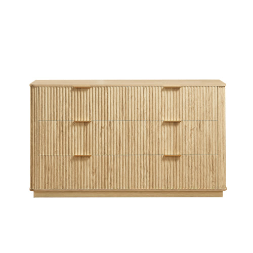 6 Drawers Dresser,55" Wide Modern Chest of Drawers Curved wave Design, Dresser TV Stand, Wood Drawer Organizer for Bedroom, Living Room, Hallway, Walnut,55.12''W x 15.75''D x 31.5''H.