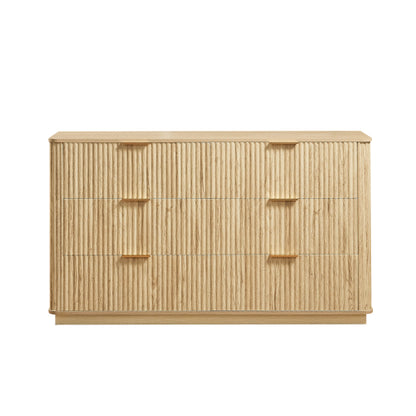 6 Drawers Dresser,55" Wide Modern Chest of Drawers Curved wave Design, Dresser TV Stand, Wood Drawer Organizer for Bedroom, Living Room, Hallway, Walnut,55.12''W x 15.75''D x 31.5''H.