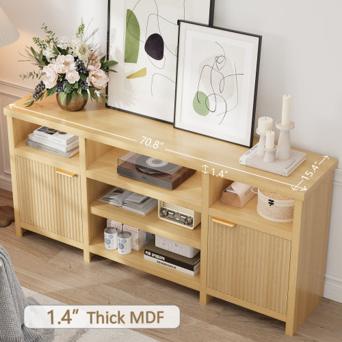 Oak Highboy LED TV Stand with Adjustable Storage Cabinets for 80 Inch TV Entertainment Center
