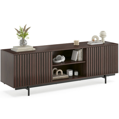 63 Inch Mid Century Farmhouse Fluted Retro Pop-Up Door TV Console for 75 Inch Large TV
