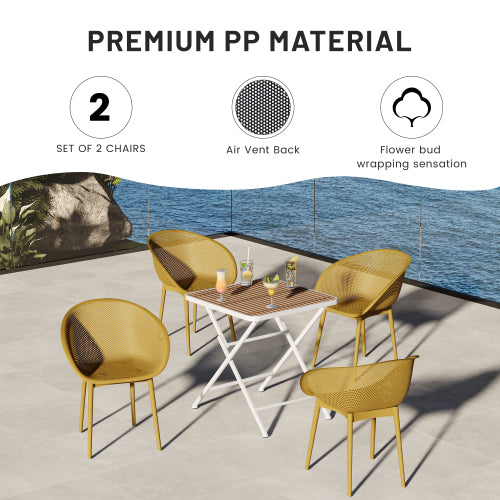 Holiday - 2-Pack Modern Lounge Chairs – Indoor/Outdoor All-Weather PP Plastic, Lightweight for Patio, Beach, Living Room (Earthy yellow)