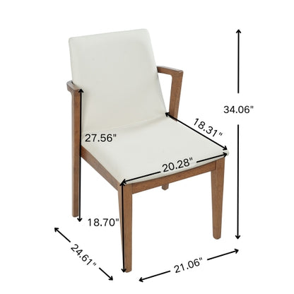Set of 2 Mid-Century Modern Dining Armchairs, Beige PU Upholstery with Walnut Rubber Wood Frame