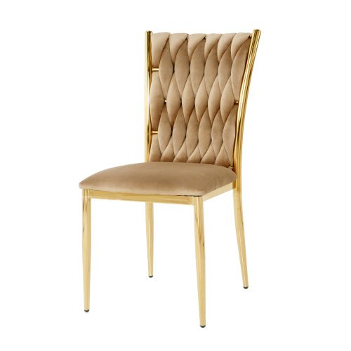 Velvet Upholstered Dining Chairs with Metal Legs, Set of 2, Brown