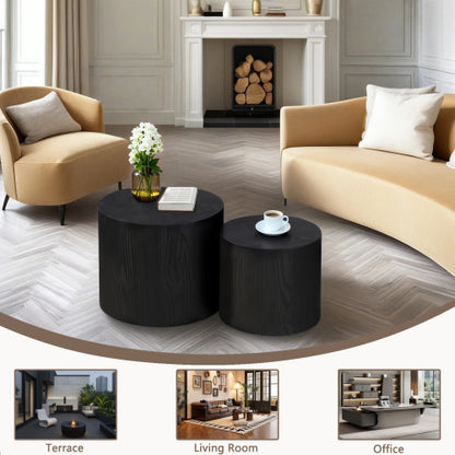 Set of 2 Matte Black Nesting Coffee Tables with Non-Slip Feet