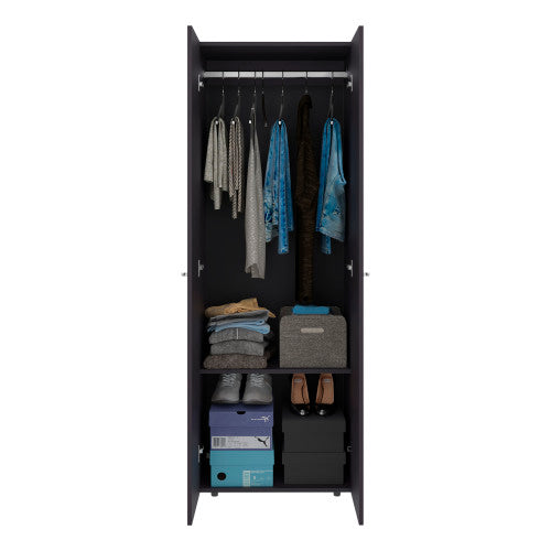 Home 2 Doors Closet System Armoire, Hanging Rod and Storage Shelf, Modern Armoire for Bedroom Organization Storage, Black