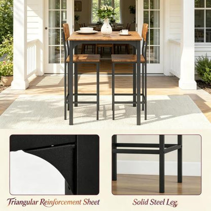 3-Piece Walnut & Black Industrial Dining Set, Square MDF Table & 2 Space-Saving Stools