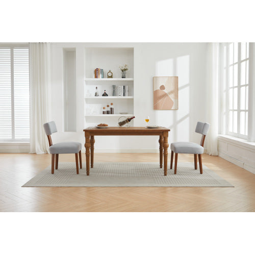 Set of 2 Gray Linen Curved Wingback Dining Chairs, Light Brown Rubber Wood Legs 250lbs Capacity