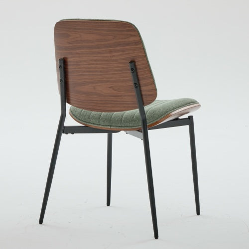 Mid-Century Modern Linen Dining Chairs Set of 2, Olive Green Upholstered Chair with Walnut Bentwood Back
