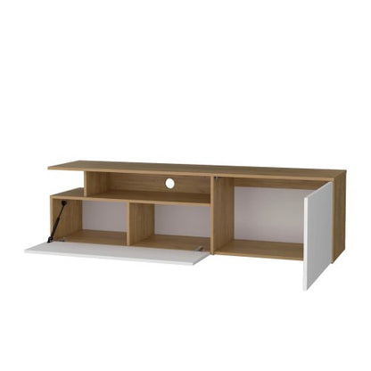 Natural Oak and White 63 inch TV Stand with Drop-Down Door Storage